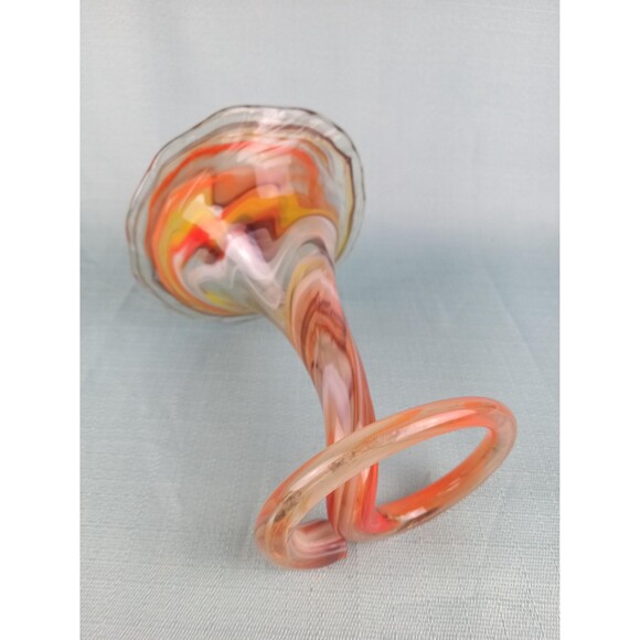 Multicolor MCM Swirl Vase Murano Style Art Glass Orange White Pink Red Glass Art - Picture 7 of 10